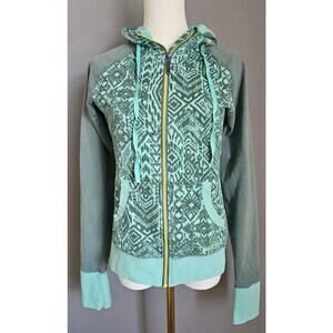 Marmot Geometric Tribal Print Teal Green Hoodie Outdoor Camping Hiking Sz M